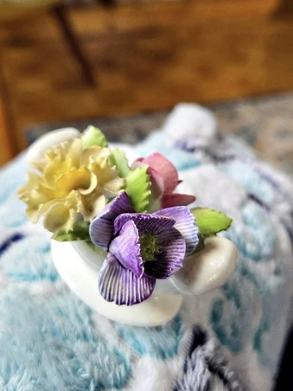 Royal Adderley Miniature Bone China Floral Basket Figurine Miniature Floral